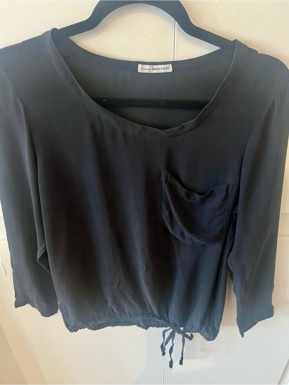 James Perse 100% silk dark grey Drawstring Hem Blouse